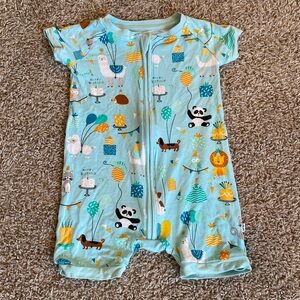 EUC Little Sleepies “Blue Party Animals” Shorty Zippy 12-18 months